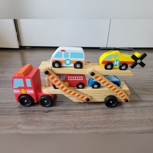 Wooden transport truck with rescue vehicles